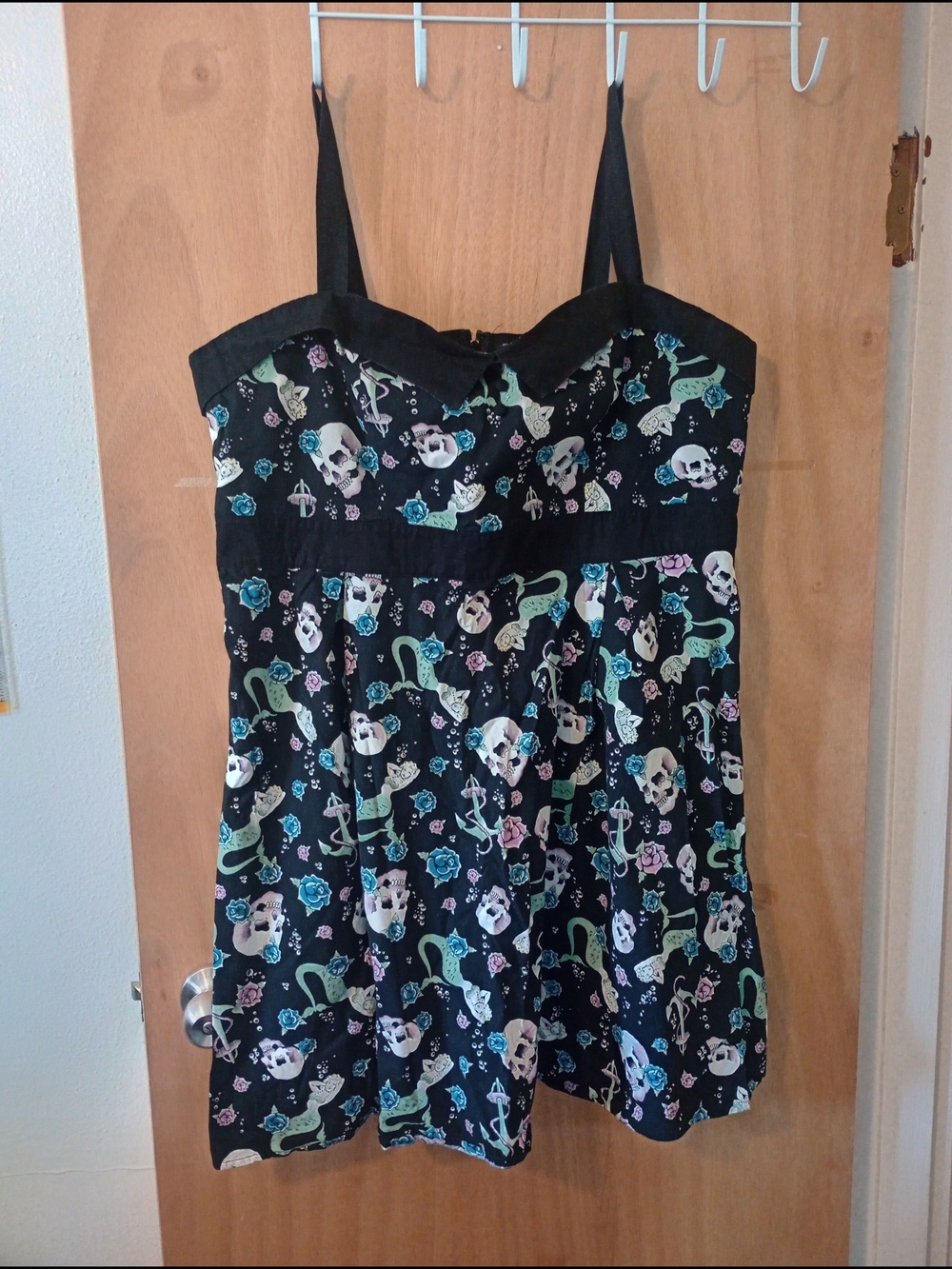 Retro Chic Black Dress With Skulls, Anchors, Mermaids And Roses